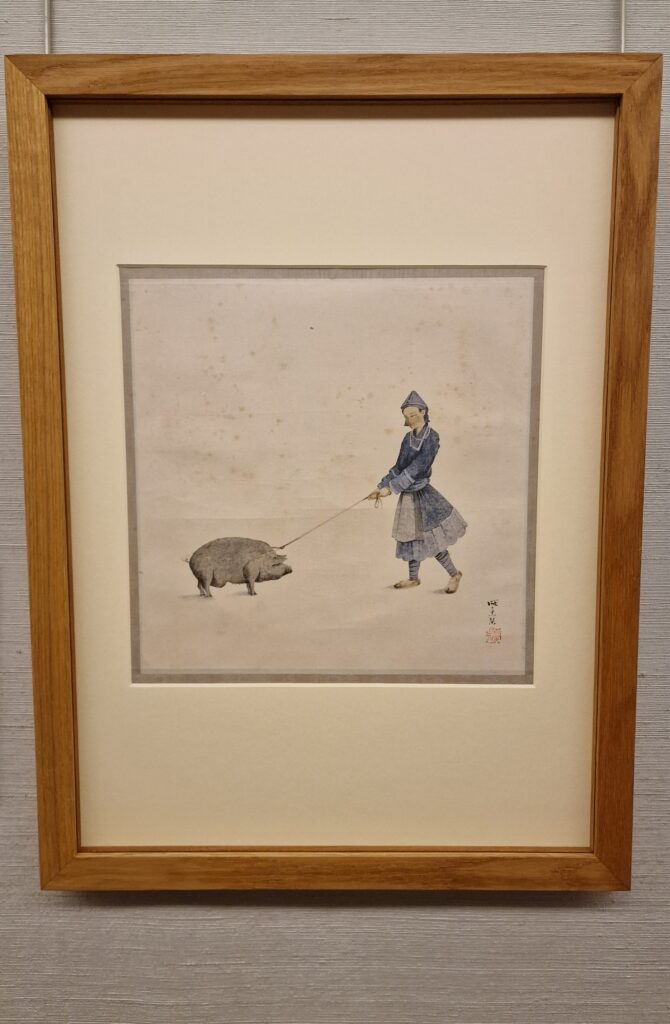 Miao girl with pig on leash, 1944-45, Pang Xunqin, ink and colour on paper